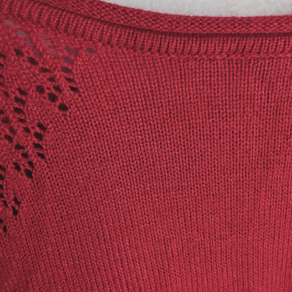 Cato Woman Red Scoop Roll Neck Pullover Sweater Crochet 3/4 Sleeves, 18/20W - Picture 4 of 7